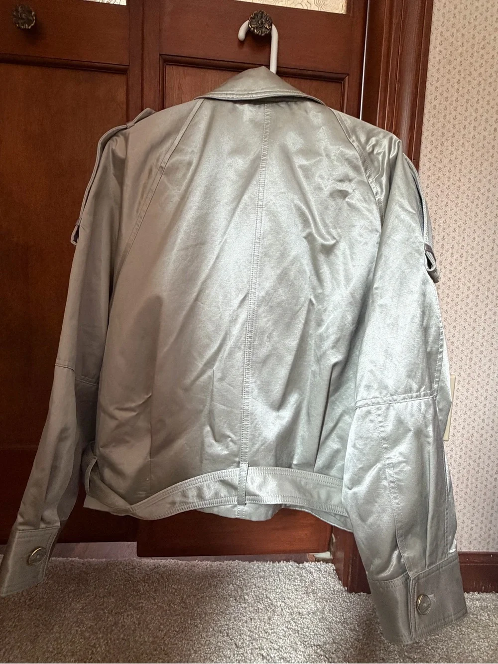 Donna Karan New York Vapor Metallic Belted Biker Jacket